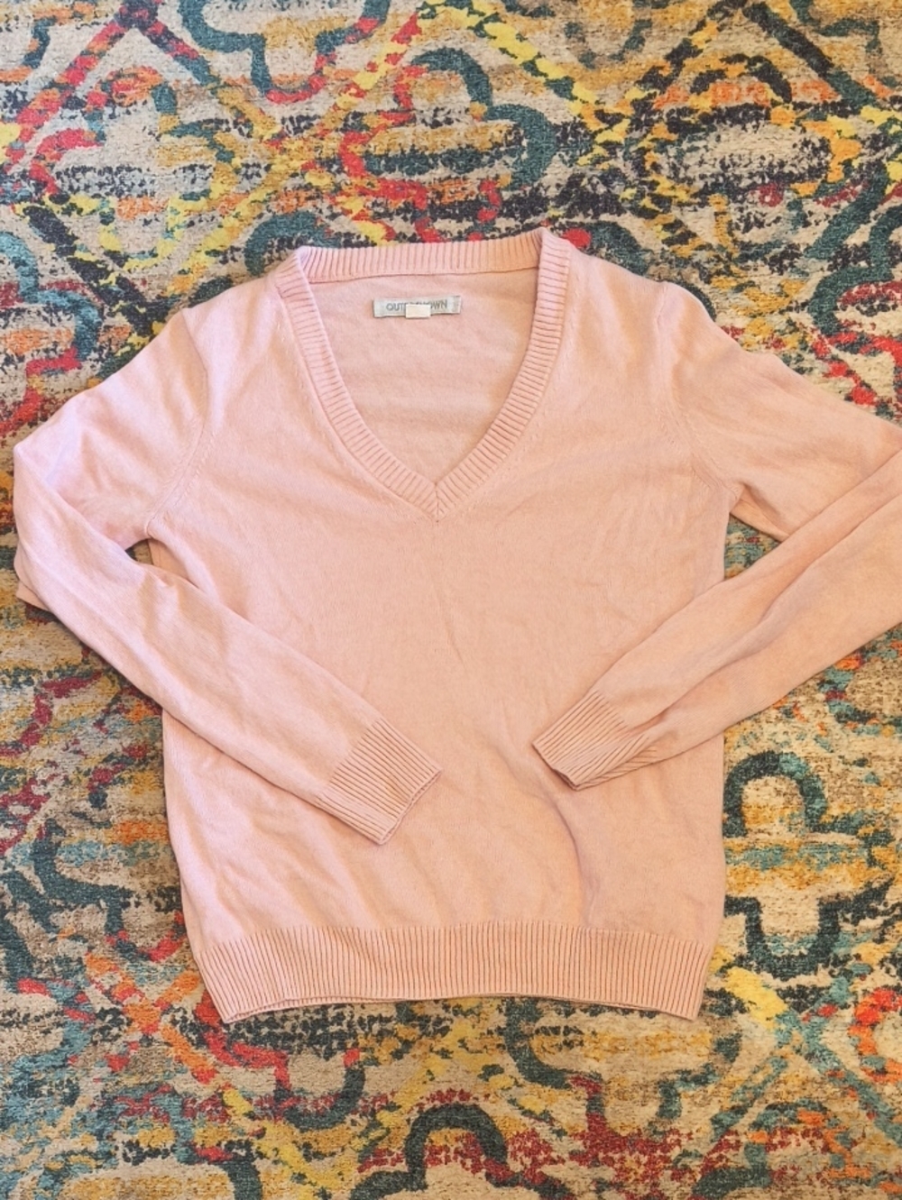 Outerknown Soft Pink V-Neck Maxine Recycled Cashmere Sweater Small